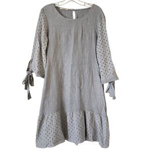 Francesca Bettini Women's Linen Mini Dress‎ Eyelet Lace Size M Gray 3/4 Sleeve